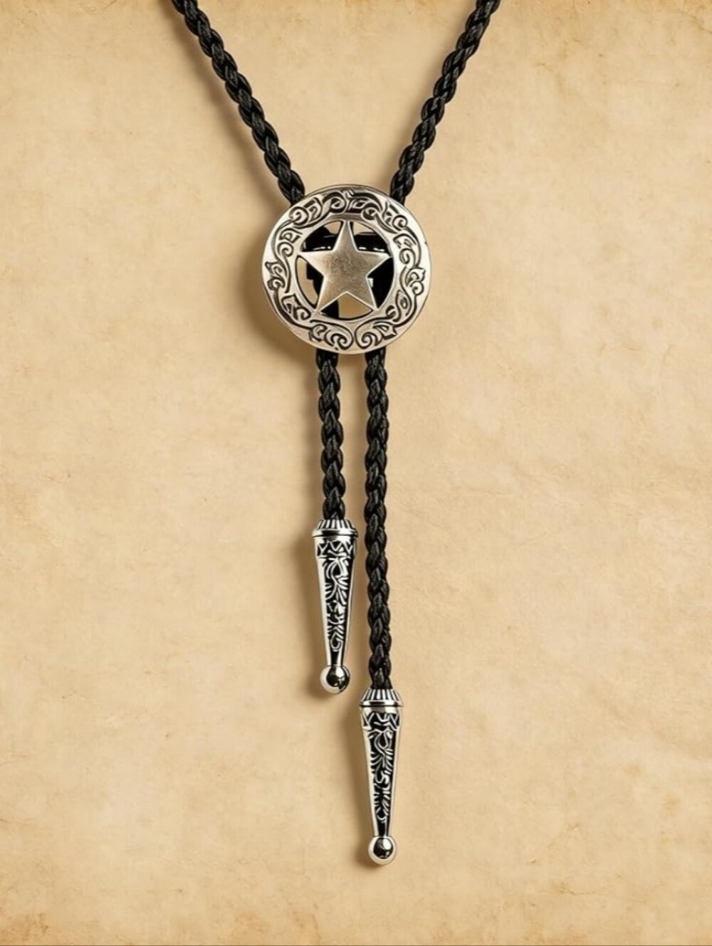 Western Texas Star Silver Bolo Tie Necklace Southwestern Cowgirl Rodeo Gift